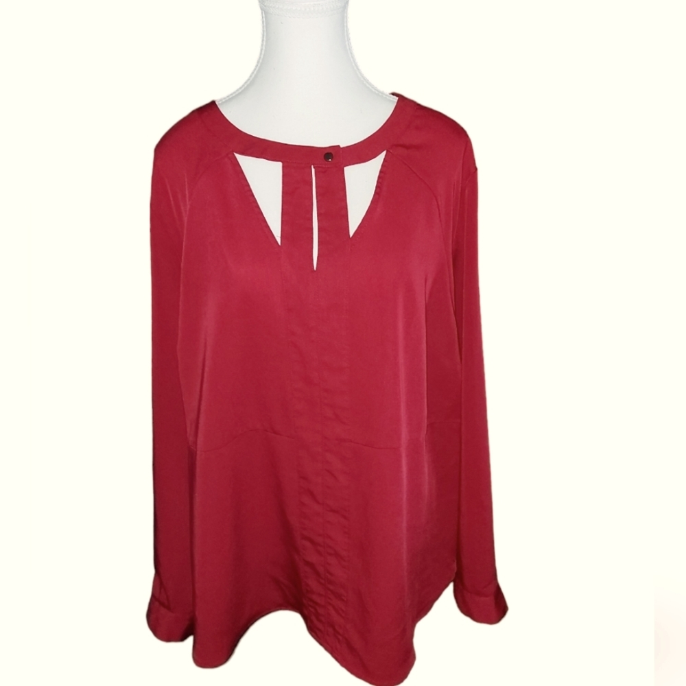 Penningtons Red Blouse 1X Long Sleeves